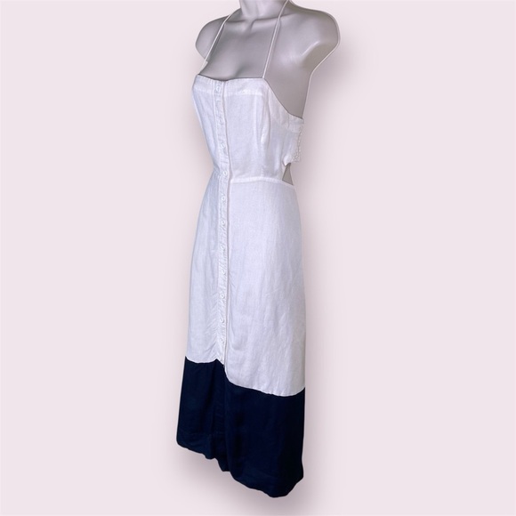 Maeve Anthropologie Colorblocked Two-Tone Cream Black Linen Midi Dress Size S - Picture 3 of 15